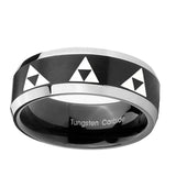 10mm-Multiple-Zelda-Triforce-Beveled-Brush-Black-2-Tone-Tungsten-Men's-Band-Ring