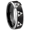 10mm Multiple Zelda Triforce Beveled Brush Black 2 Tone Tungsten Men's Band Ring
