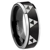 His Hers Multiple Zelda Triforce Beveled Brush Black 2 Tone Tungsten Rings for Men Set