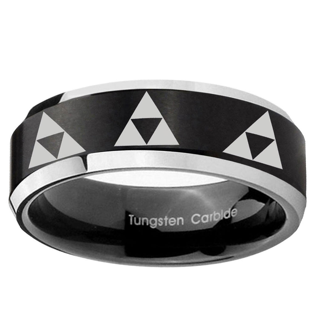 5MM Multiple Zelda Triforce Beveled Two Tone Black Tungsten Ring