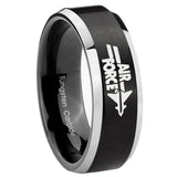 8mm Bevel Brush Black 2 Tone Air Force Tungsten Laser Engraved Ring