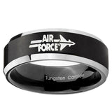 5, 8mm Bevel Brush Black 2 Tone Air Force Tungsten Laser Engraved Ring