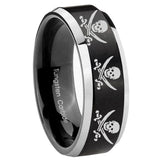 10mm Multiple Skull Pirate Beveled Brush Black 2 Tone Tungsten Engagement Ring