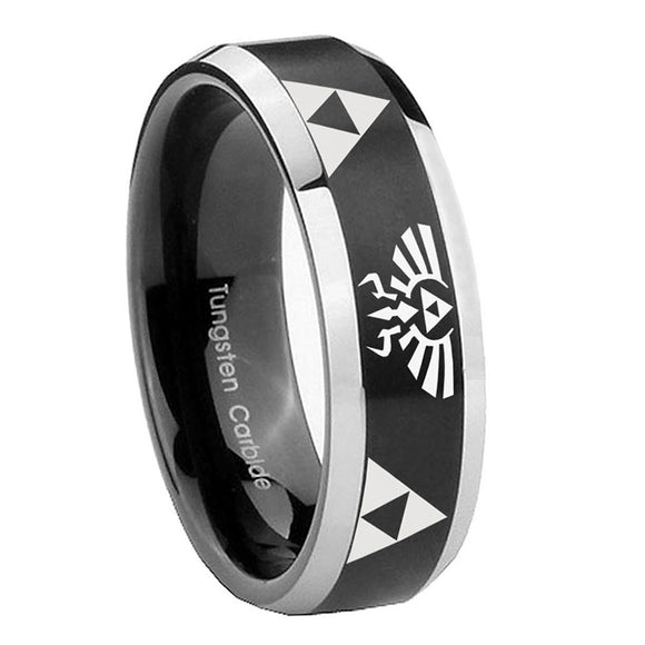 10mm-Legend-of-Zelda-Beveled-Brush-Black-2-Tone-Tungsten-Wedding-Engraving-Ring