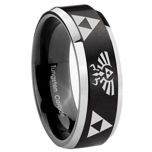 10mm Legend of Zelda Beveled Brush Black 2 Tone Tungsten Wedding Engraving Ring