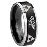 His Hers Legend of Zelda Beveled Brush Black 2 Tone Tungsten Engraved Ring Set