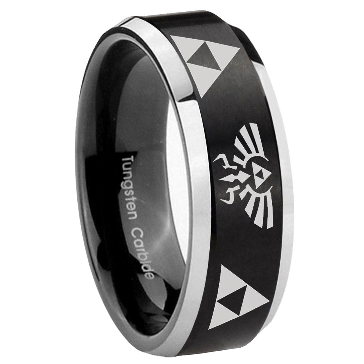 8MM Legend of Zelda Beveled Two Tone Black Tungsten Man Wedding Band