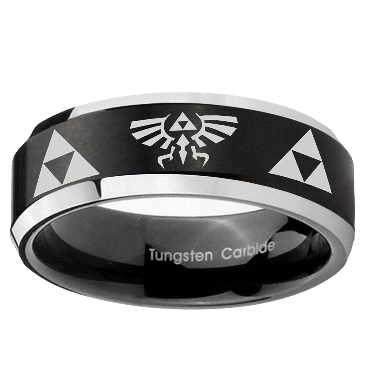 10mm Legend of Zelda Beveled Brush Black 2 Tone Tungsten Wedding Engraving Ring