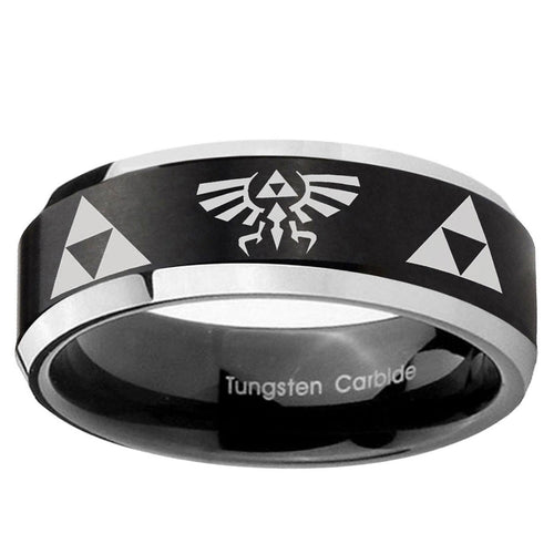 10mm Legend of Zelda Beveled Brush Black 2 Tone Tungsten Wedding Engraving Ring