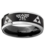 5, 8mm Legend of Zelda Beveled Edge Brush Black 2 Tone Tungsten Ring