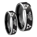 Legend of Zelda Beveled Brush Black 2 Tone Tungsten Bridal Set Rings