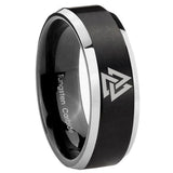 8mm Viking Symbol Beveled Edge Two Tone Black Men Ring Tungsten