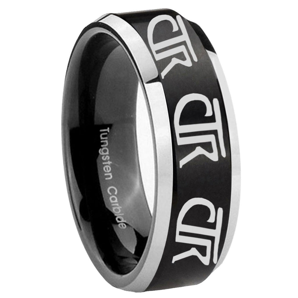 10mm Multiple CTR Beveled Brush Black 2 Tone Tungsten Mens Engagement Ring