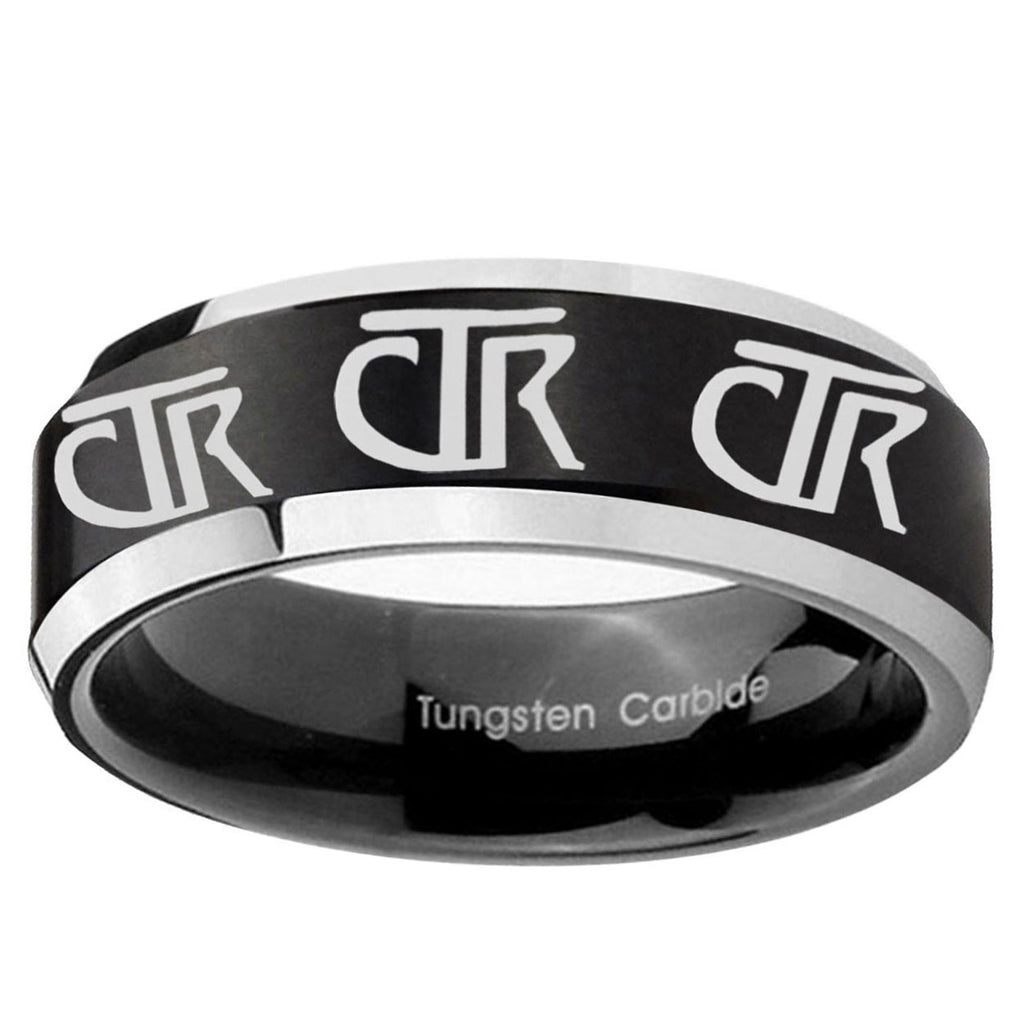 10mm Multiple CTR Beveled Brush Black 2 Tone Tungsten Mens Engagement Ring