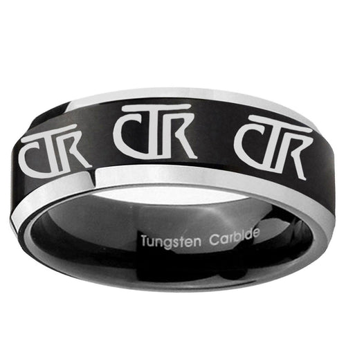 10mm Multiple CTR Beveled Brush Black 2 Tone Tungsten Mens Engagement Ring