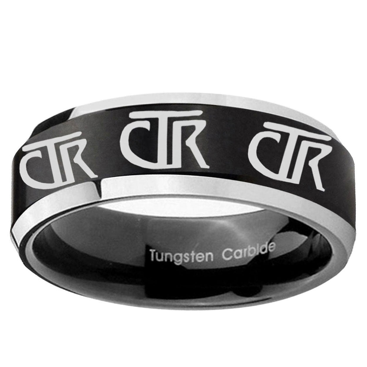 5MM Multiple CTR Bevel Beveled Two Tone Black Tungsten Mens Ring