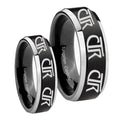 Multiple CTR Beveled Brush Black 2 Tone Tungsten Engagement Ring Set