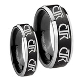 His Hers Multiple CTR Beveled Brush Black 2 Tone Tungsten Men's Wedding Ring Set