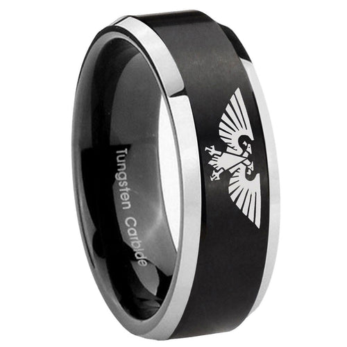10mm Aquila Beveled Edges Brush Black 2 Tone Tungsten Men's Engagement Ring