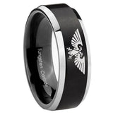 His Hers Aquila Beveled Edges Brush Black 2 Tone Tungsten Personalized Ring Set