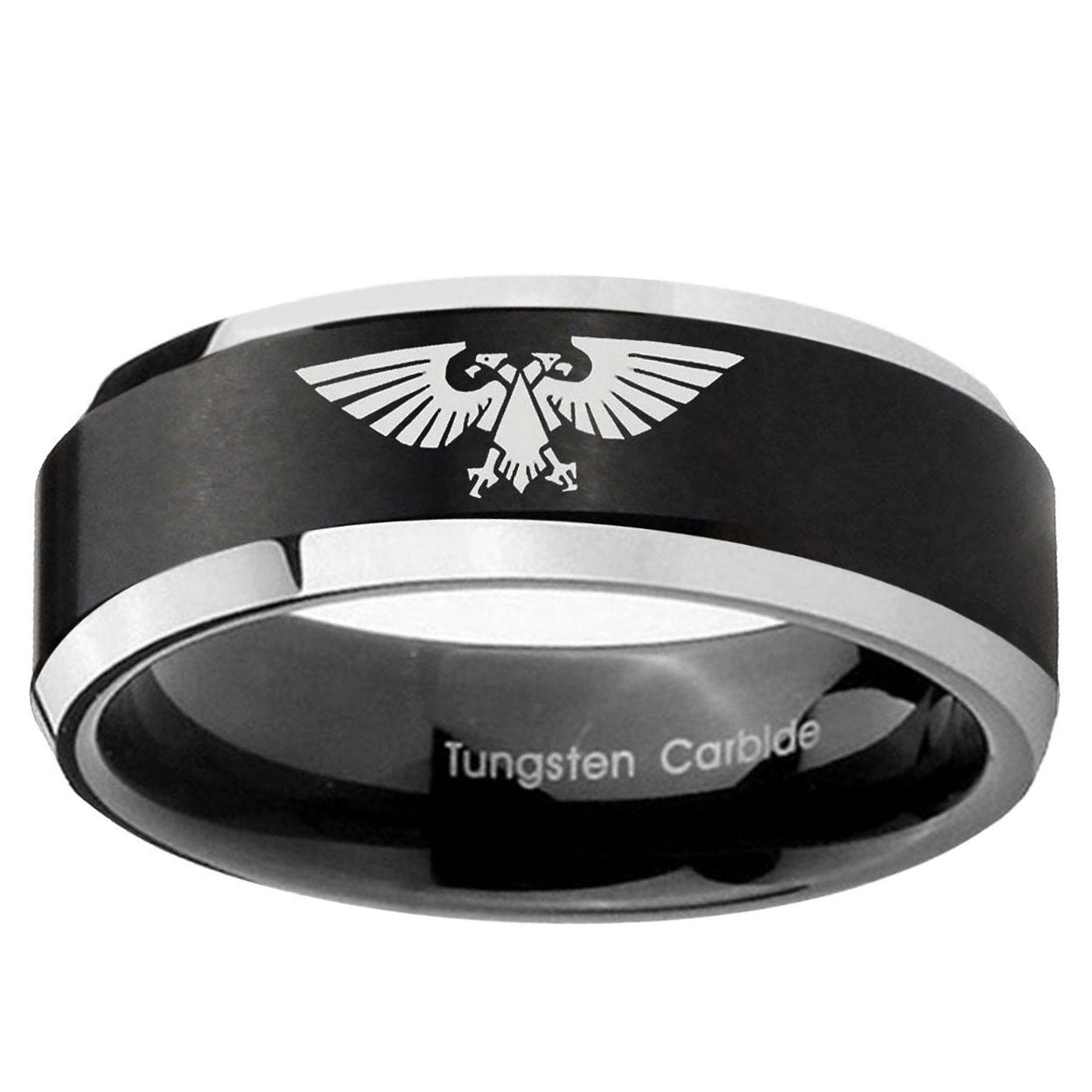 10mm Aquila Beveled Edge Brush Black 2 Tone Tungsten Ring