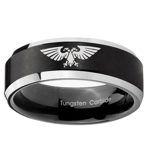10mm Aquila Beveled Edge Brush Black 2 Tone Tungsten Ring