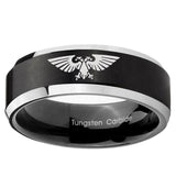 5, 8mm Aquila Beveled Edge Brush Black 2 Tone Tungsten Ring