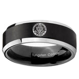 5, 8mm U.S. Army Beveled Edge Brush Black 2 Tone Tungsten Rings for Men