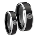 U.S. Army Beveled Brush Black 2 Tone Tungsten His And Hers Ring