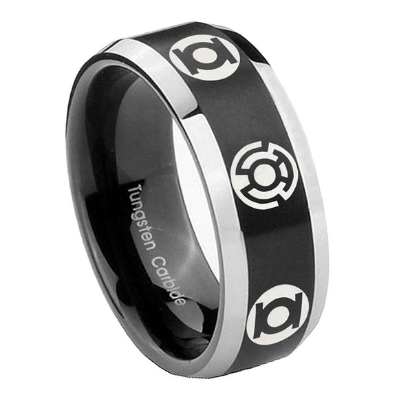 8mm Blue Green Lantern Beveled Edge Two Tone Black Custom Engraved Ring