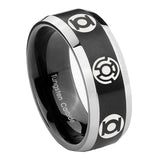 8mm Blue Green Lantern Beveled Edge Two Tone Black Custom Engraved Ring