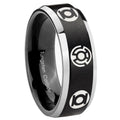 8MM Blue Green Lantern Beveled Two Tone Black Tungsten Ring For Men