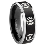 8mm Blue Green Lantern Beveled Edge Two Tone Black Custom Engraved Ring