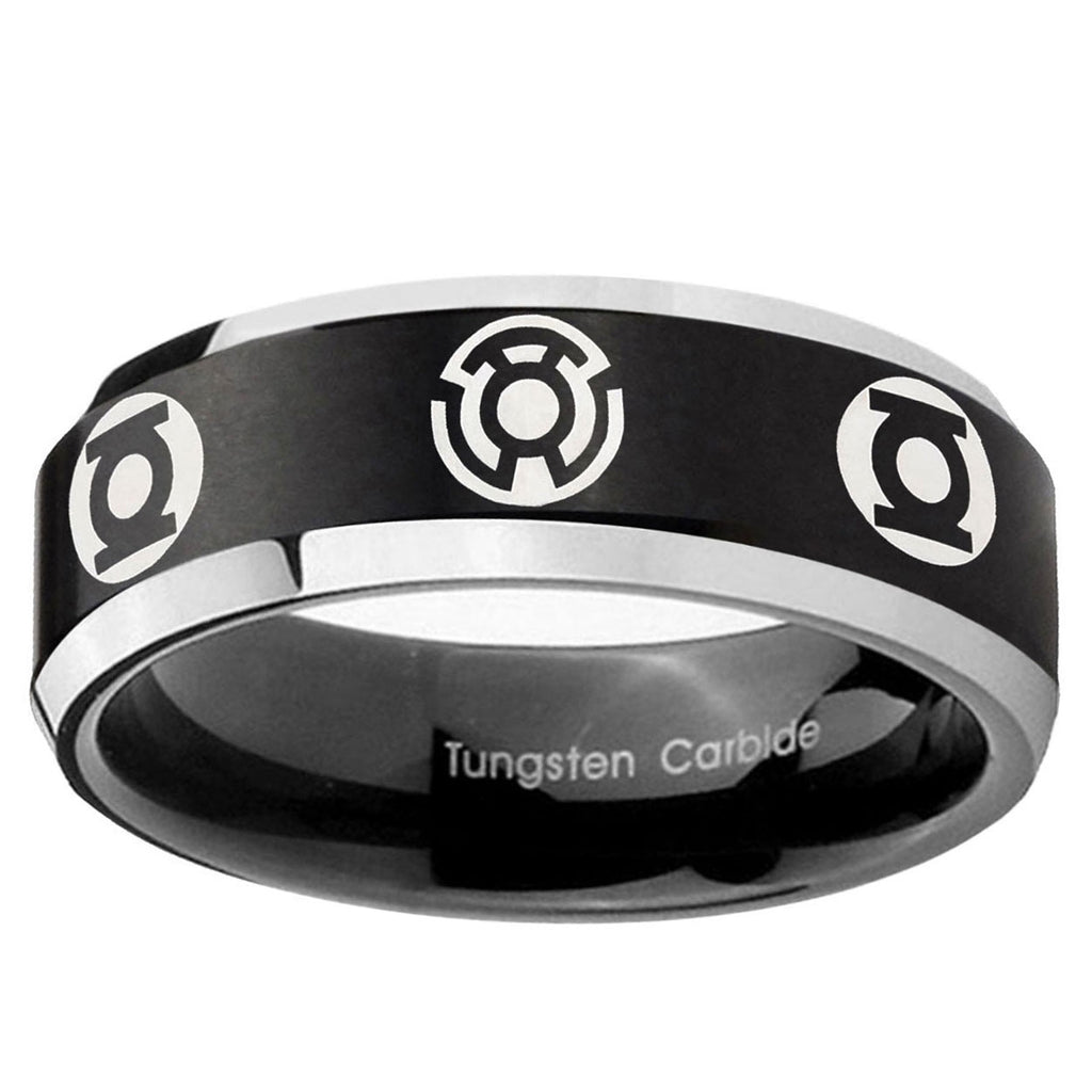 5MM Blue Green Lantern Beveled Two Tone Black Tungsten Ring For Men