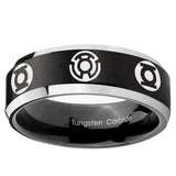 5, 8mm Blue Green Lantern Beveled Edge Two Tone Black Custom Engraved Ring