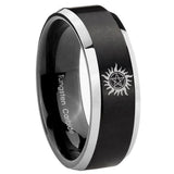 8mm Supernatural Beveled Edge Two Tone Black Tungsten Mens Wedding Rings