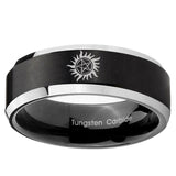 5, 8mm Supernatural Beveled Edge Two Tone Black Tungsten Mens Wedding Rings