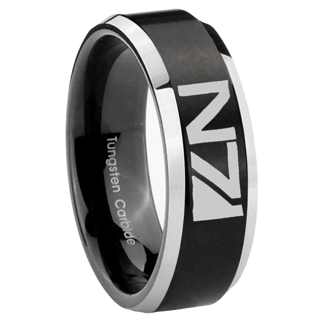 8MM N7 Design Beveled Two Tone Black Tungsten Wedding Band
