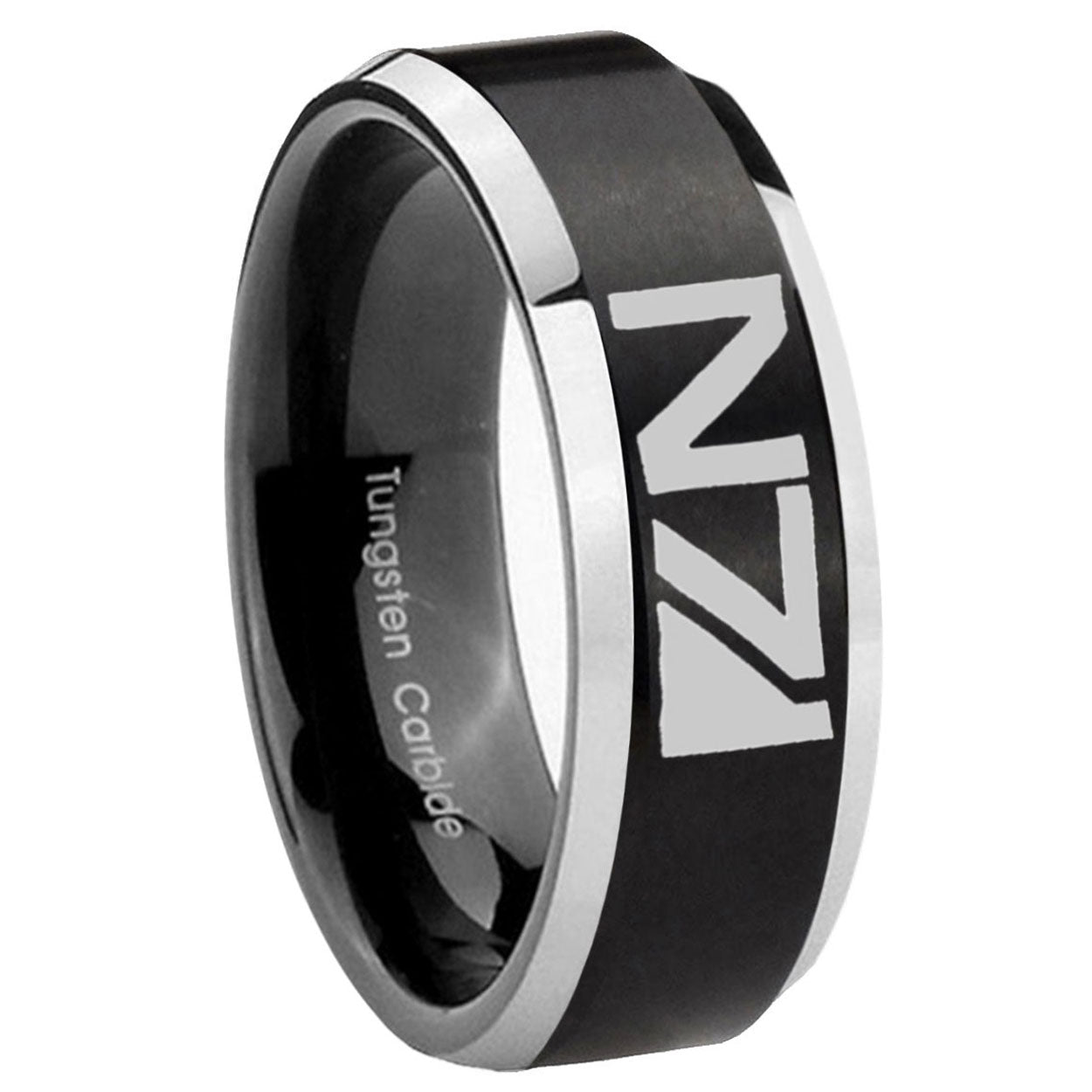8MM N7 Design Beveled Two Tone Black Tungsten Wedding Band