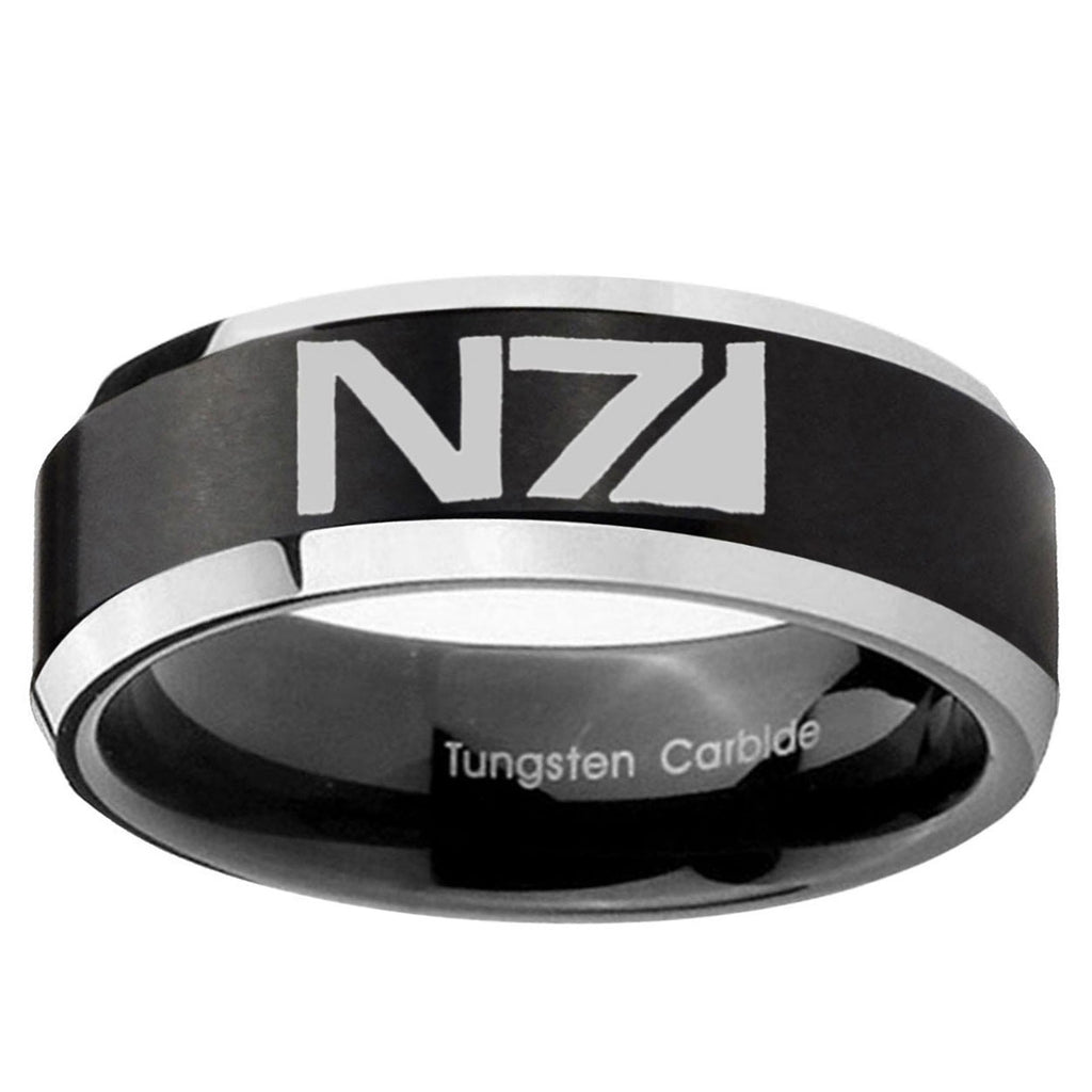 5MM N7 Design Beveled Two Tone Black Tungsten Wedding Band