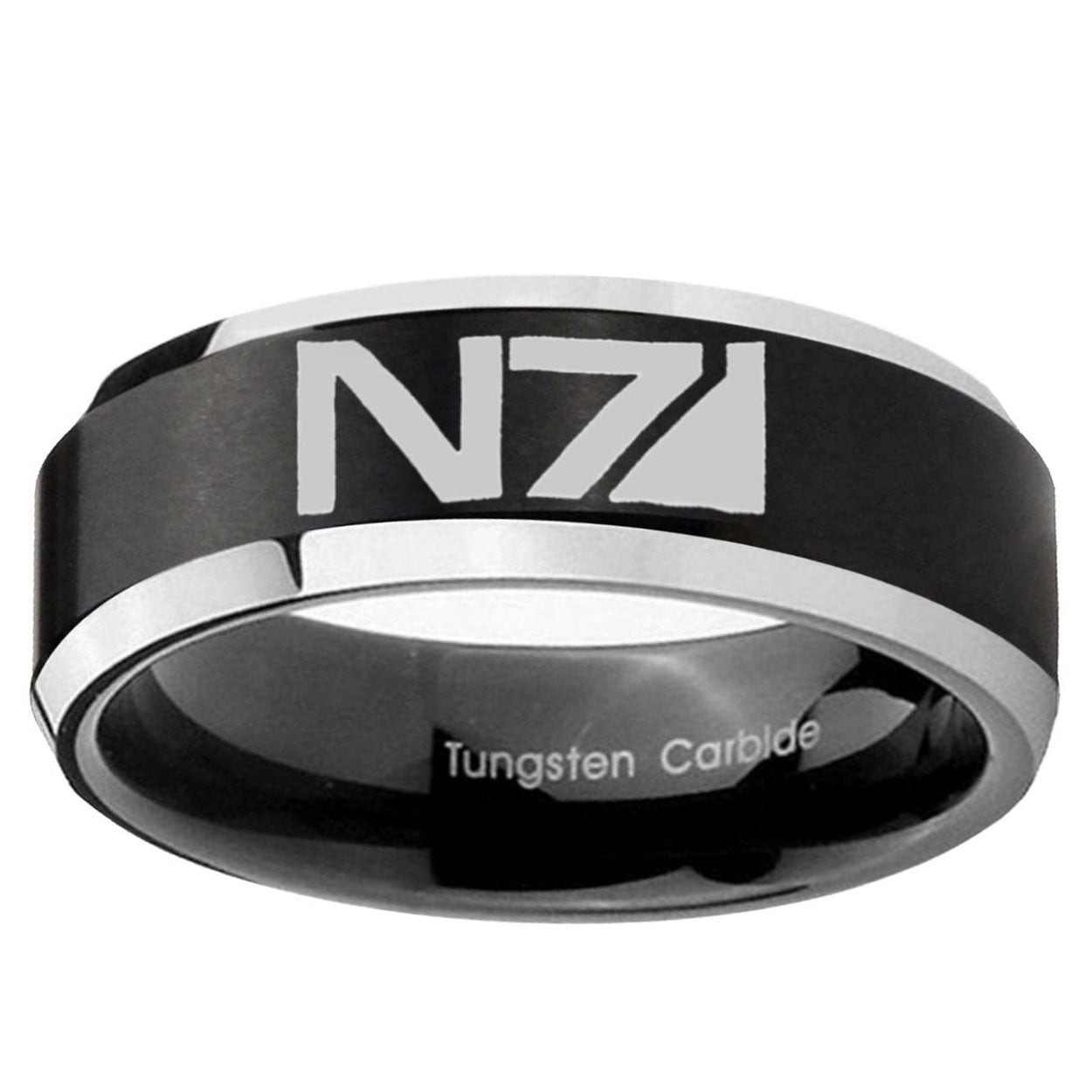 5MM N7 Design Beveled Two Tone Black Tungsten Wedding Band