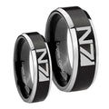 N7 Design Beveled Brush Black 2 Tone Tungsten Couples Ring Set