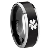 10mm Medical Alert Beveled Edges Brush Black 2 Tone Tungsten Mens Promise Ring