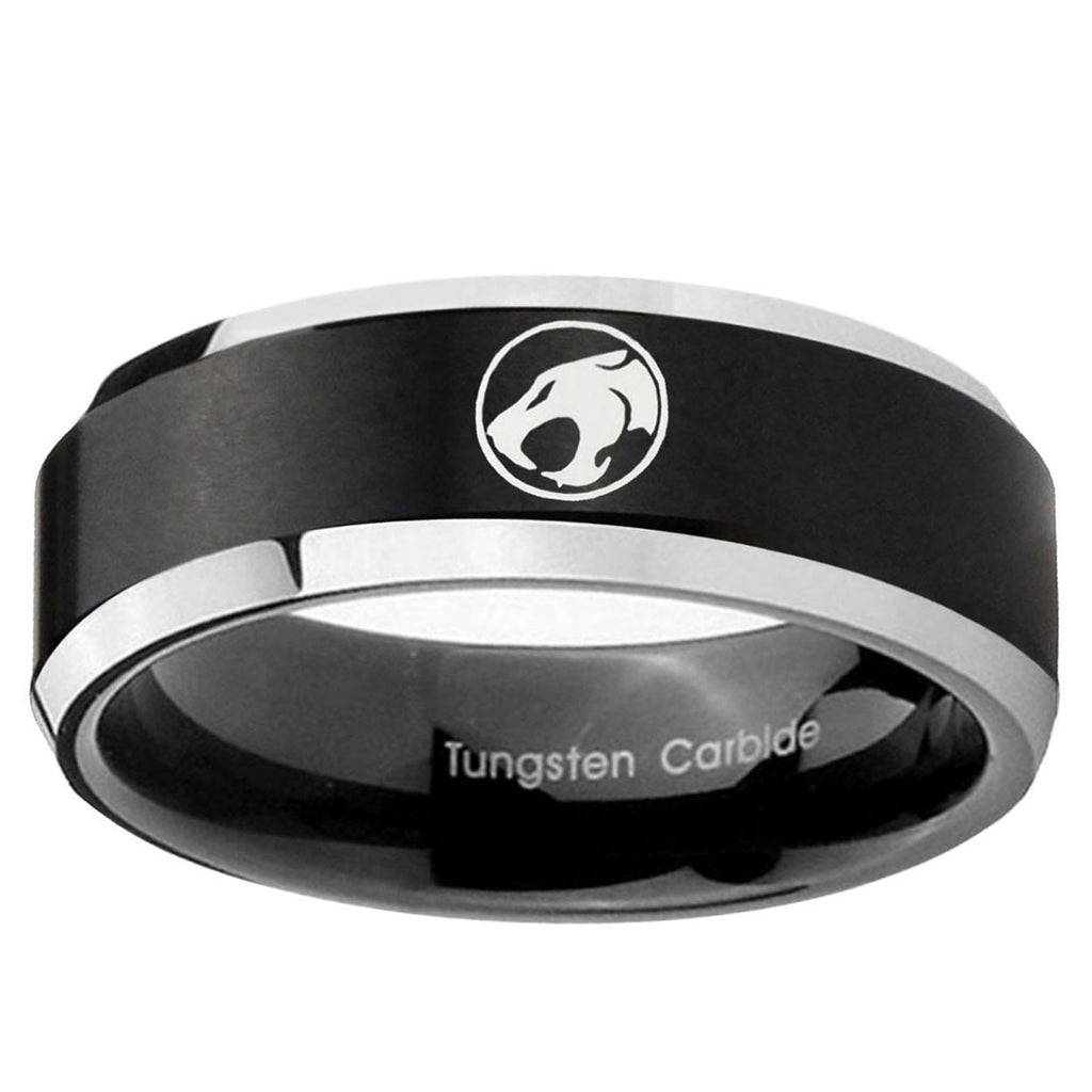 5MM Thundercat Beveled Two Tone Black Tungsten Wedding Band For Men