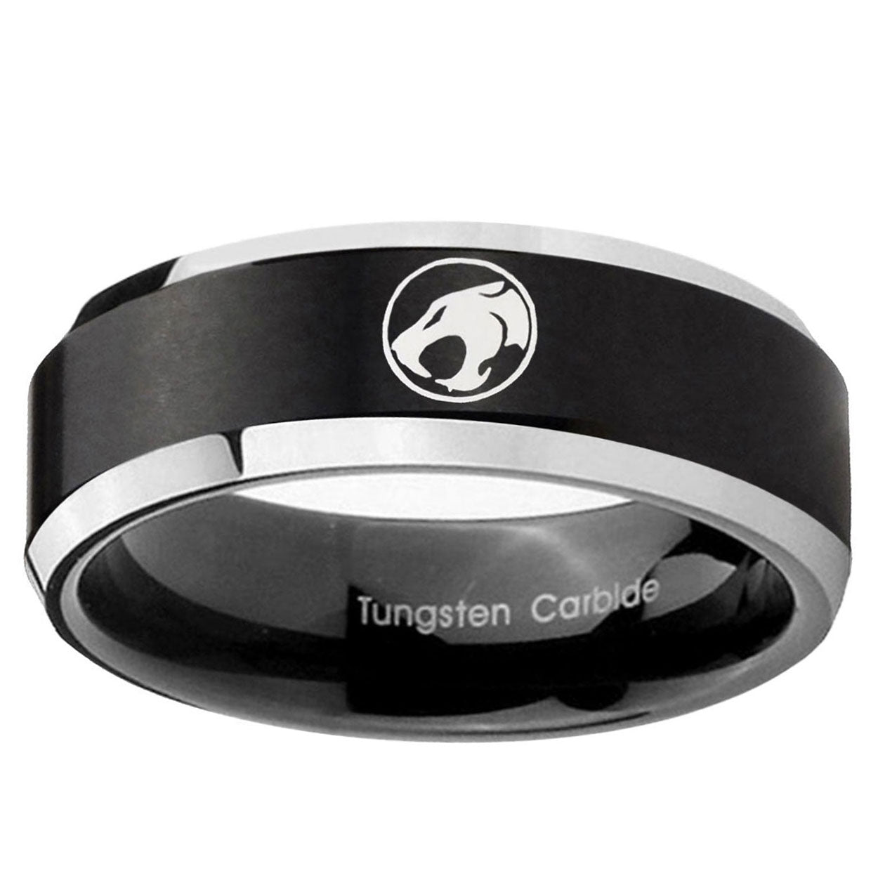 5MM Thundercat Beveled Two Tone Black Tungsten Wedding Band For Men