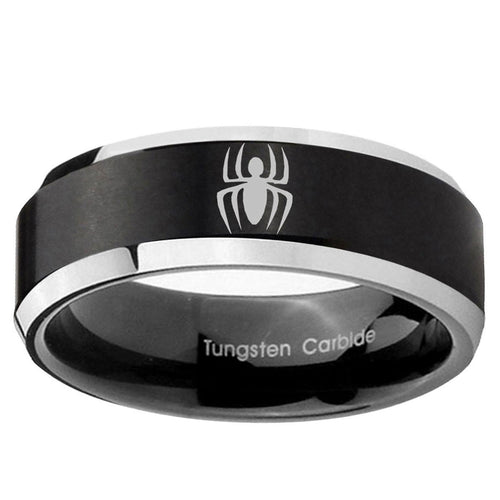 10mm Spiderman Beveled Edge Brush Black 2 Tone Tungsten Ring