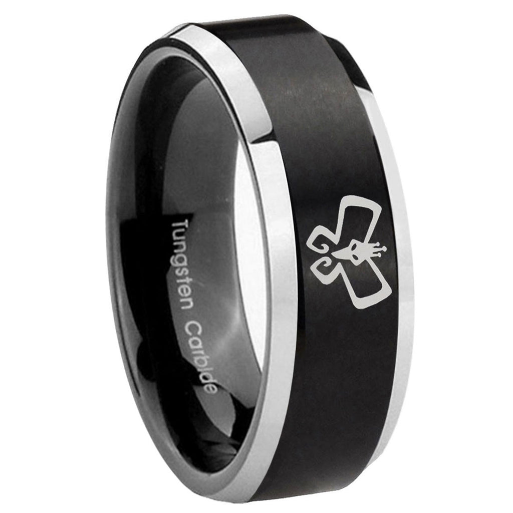 10mm Monarch Beveled Edges Brush Black 2 Tone Tungsten Carbide Mens Ring