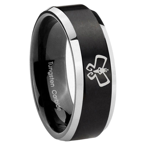 10mm Monarch Beveled Edges Brush Black 2 Tone Tungsten Carbide Mens Ring