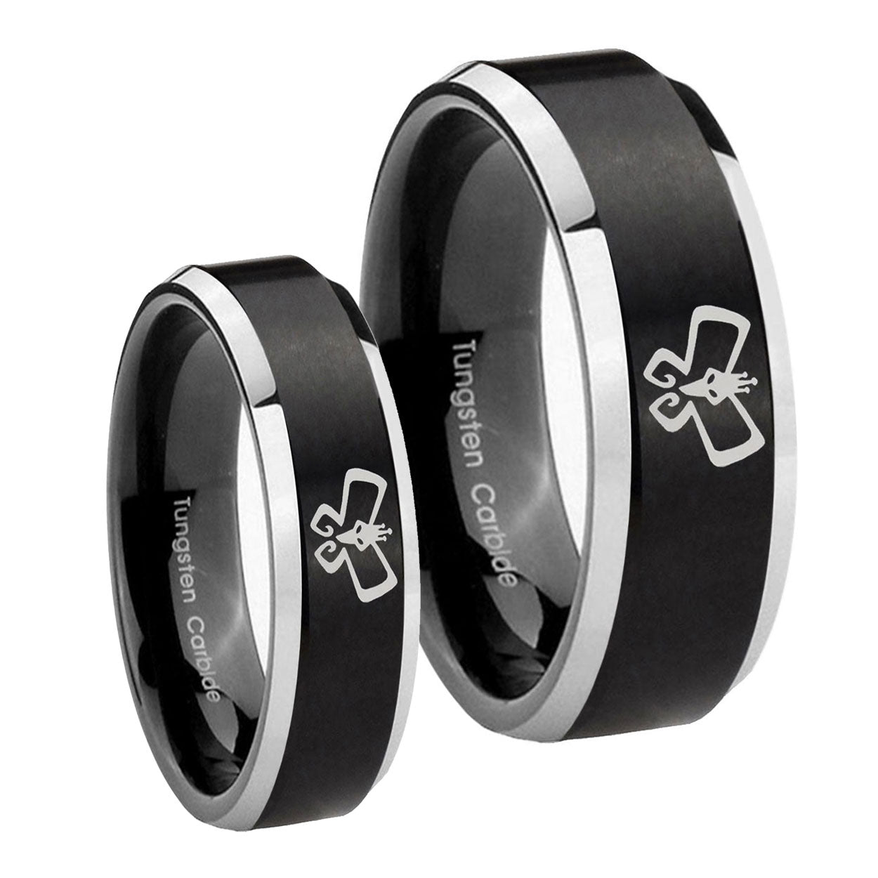 Monarch Beveled Edges Brush Black 2 Tone Tungsten Mens Set Rings