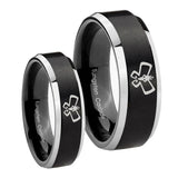 His Hers Monarch Beveled Edges Brush Black 2 Tone Tungsten Wedding Band Mens Set